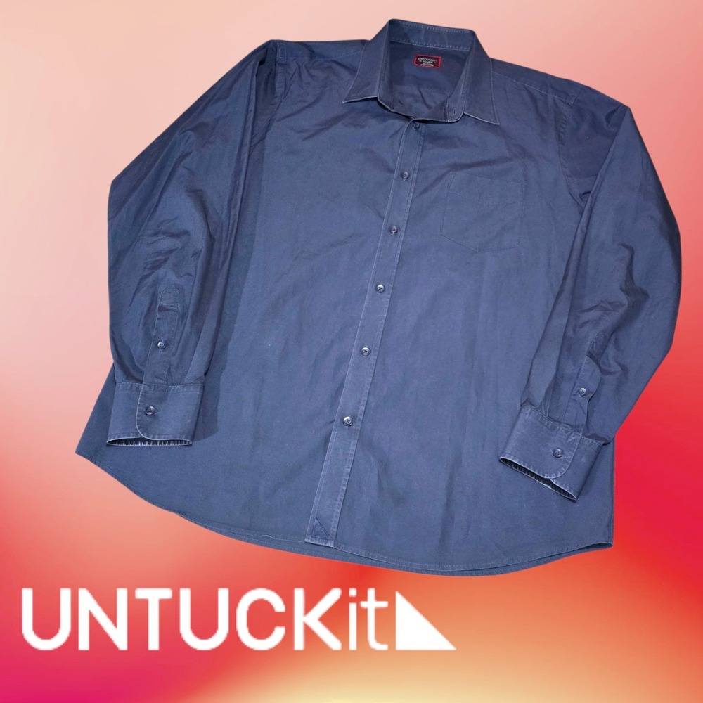 UNTUCKIT Button Down Shirt Mens Slim Fit Long Sleeve Navy Blue XXL